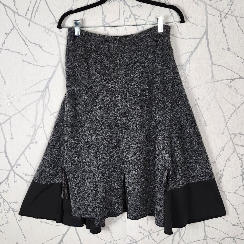 Dolcezza Mixed Fabric Knit Flowy Asymmetrical Midi Skirt